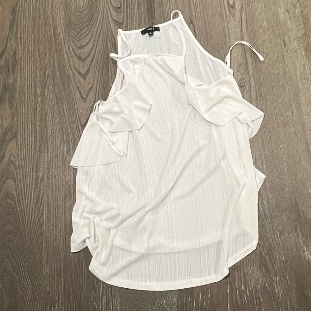 Very J Blouse Sleeveless Frilled Strappy White Size L